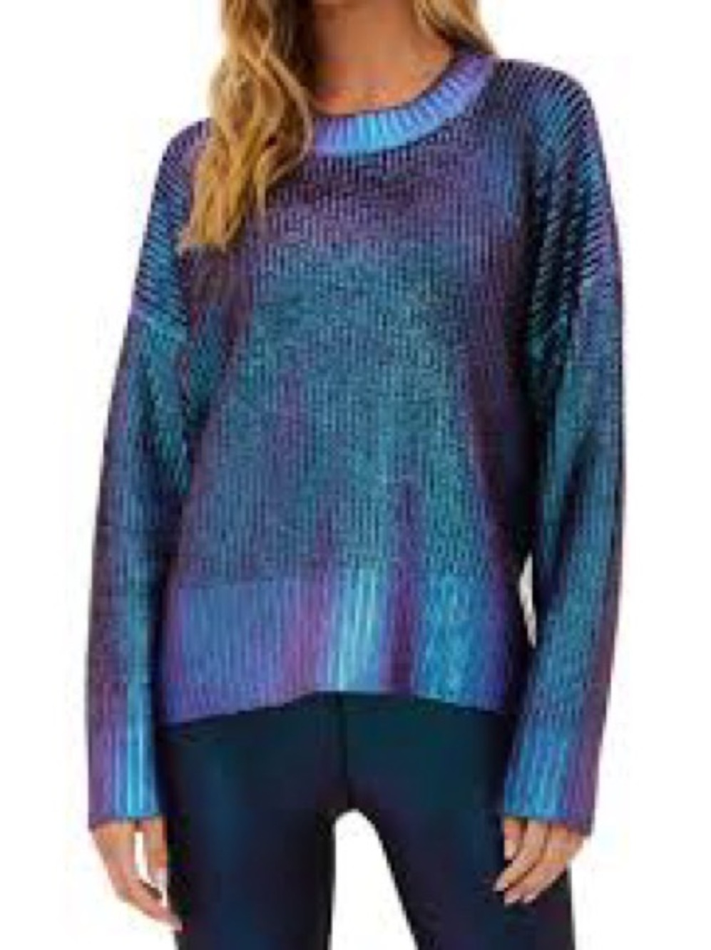 Beach Riot Callie Sweater in Galaxy Shine metallic blue purple iridescent Small